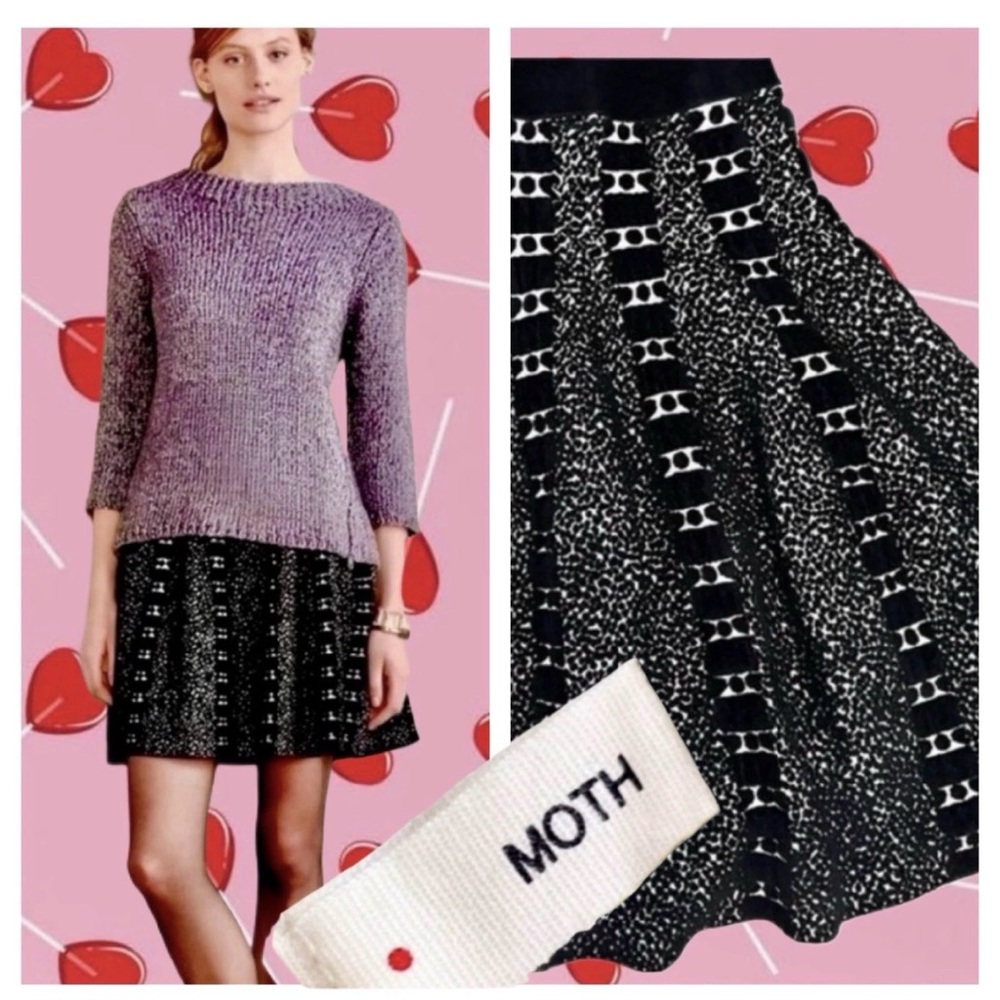 MOTH by Anthropologie Black & White Chenille Jacquard Knit Skirt size S